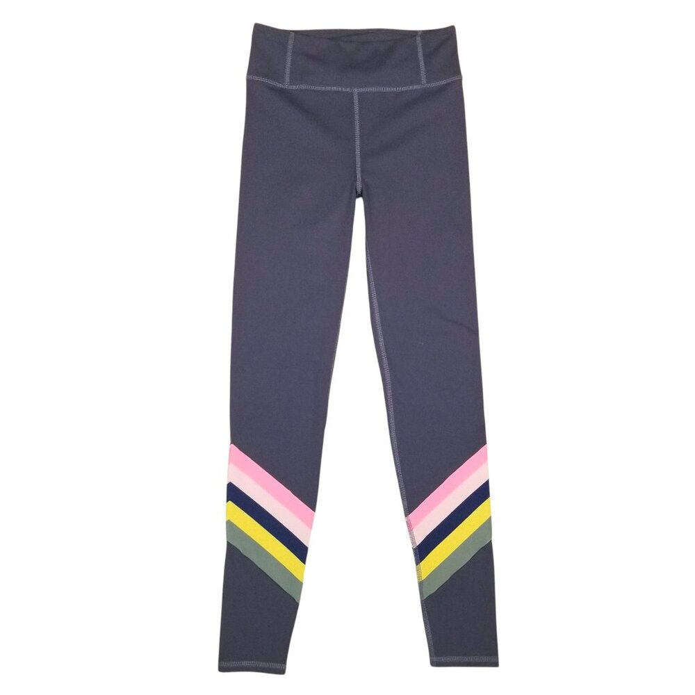 Boden High Waisted Active Leggings Asphalt Gray Diagonal Rainbow Sz 4